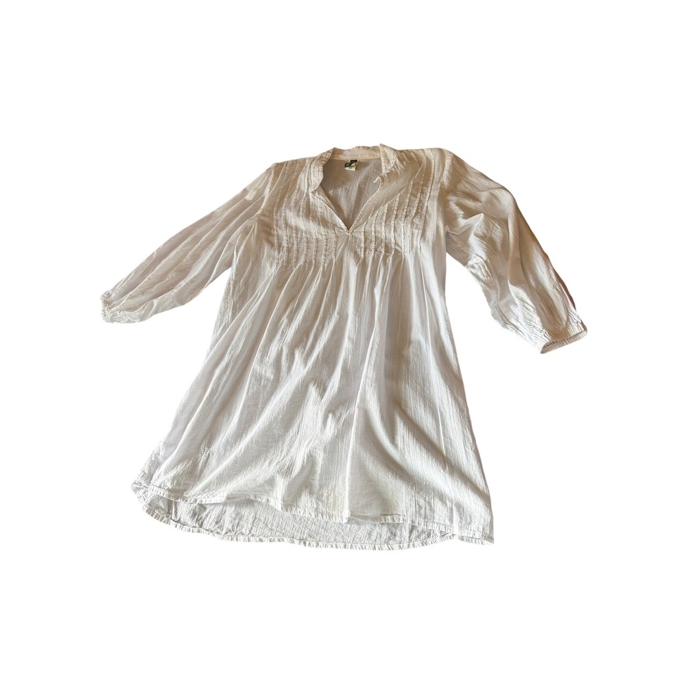 Lauren Ralph Lauren Tunic White Cotton Pintuck Gauze 3/4 Sleeve Top Petite